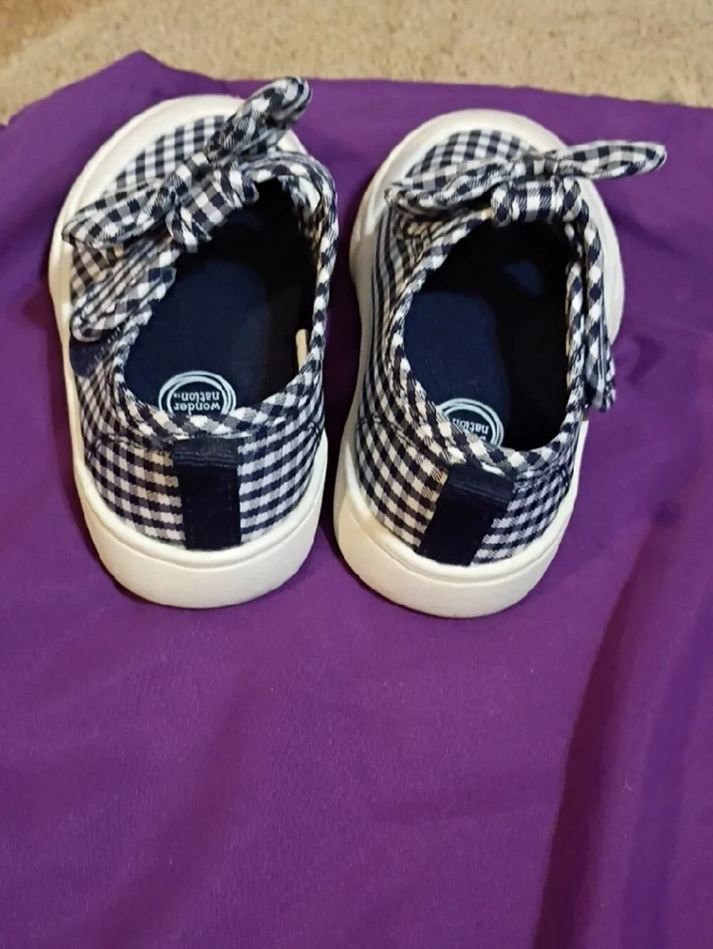 wonder nation Navy and White Gingham Bow Slip-On Sneakers
